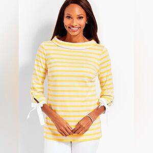 Talbots SABRINA TOP STRIPE Yellow and White Cuffed Tie Sleeve Size 3X